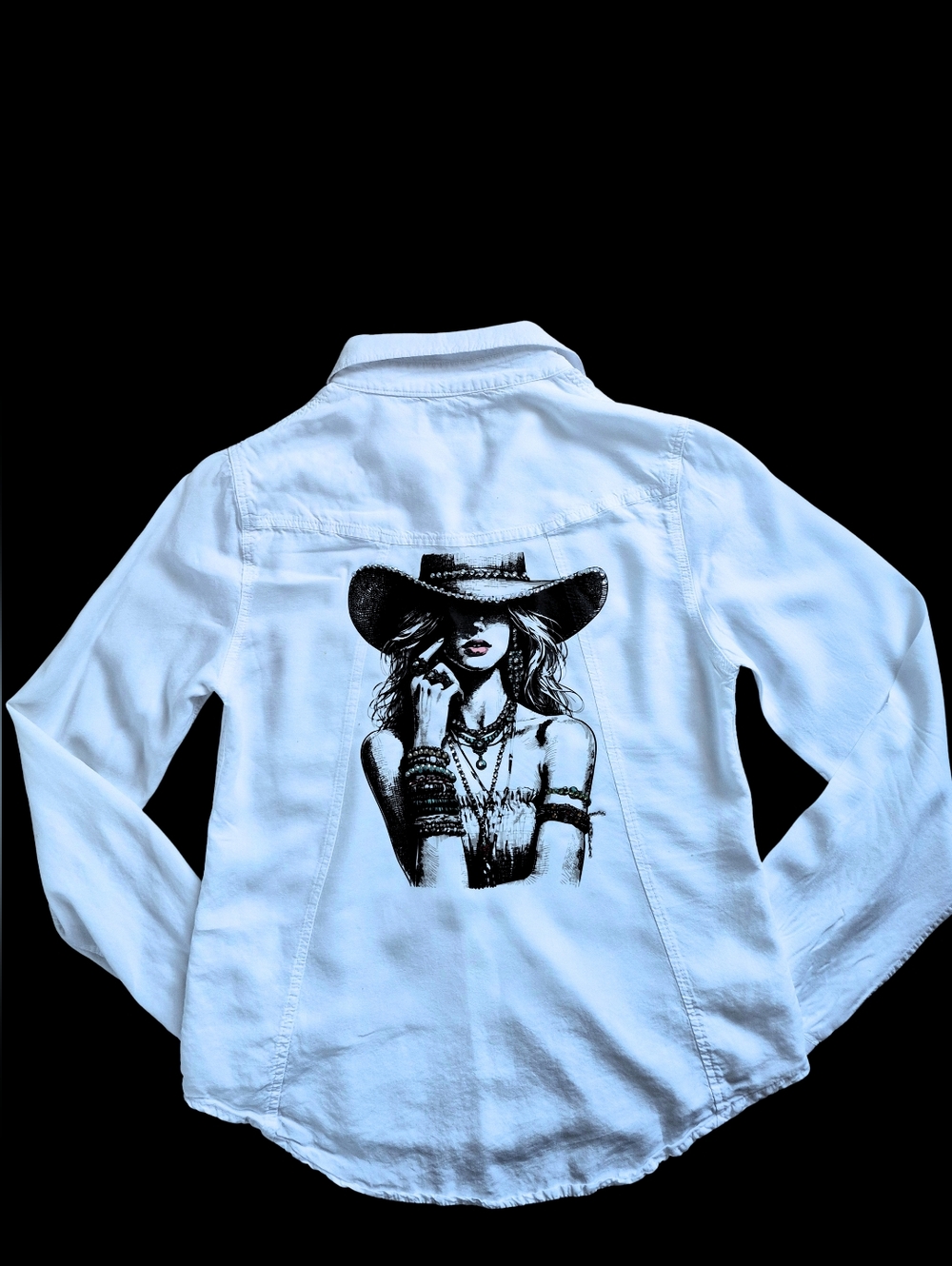 GLAM COWGIRL 💎 Custom Hand-Crystalled White Button-Up Shirt | AD Golden Girl